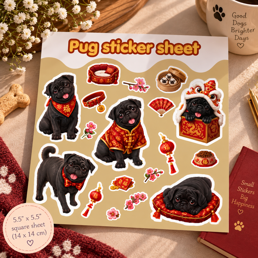 Premium Pug vinyl kiss-cut stickers