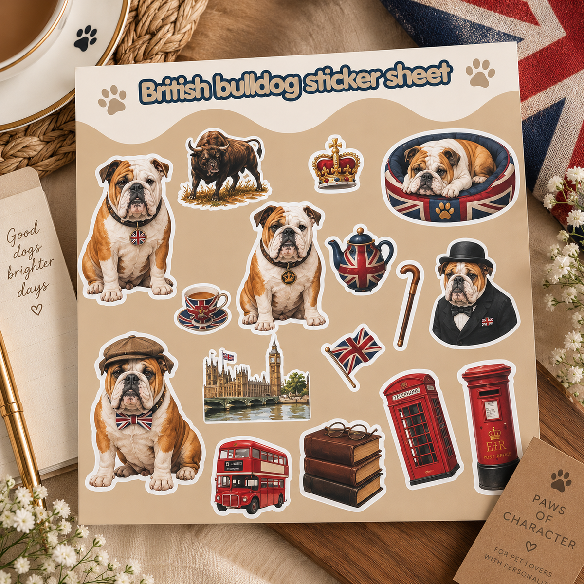 Premium British bulldog vinyl kiss-cut stickers