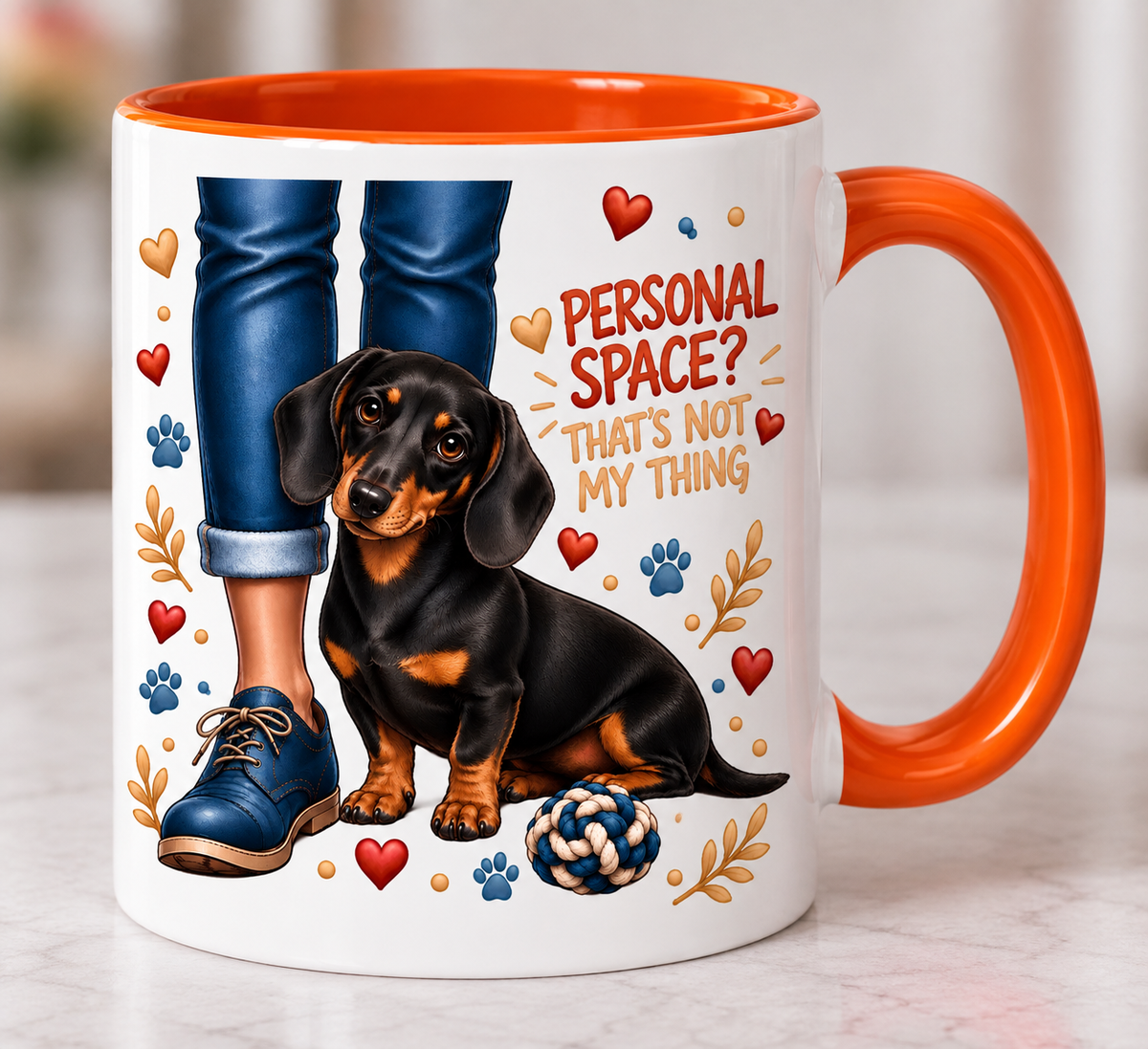 Personalised Dachshund mug | choose coat & handle/interiour colour