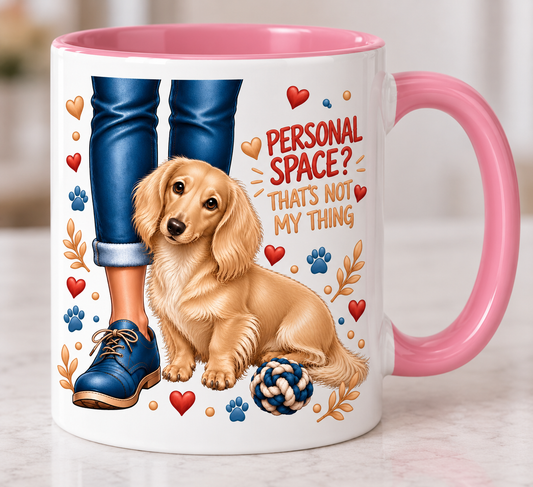 Personalised Dachshund mug | choose coat & handle/interiour colour