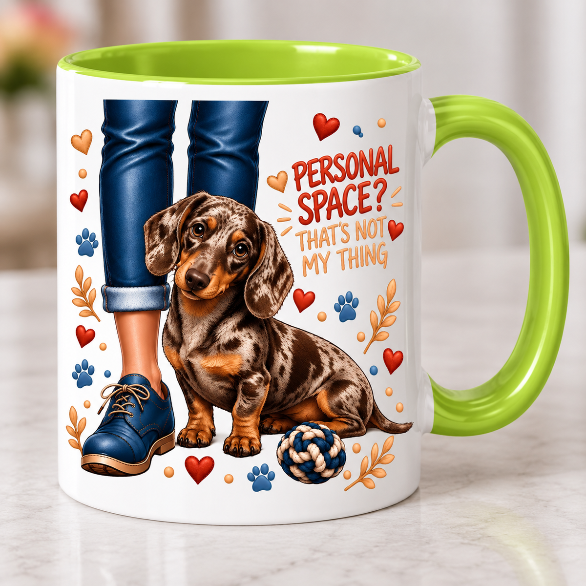 Personalised Dachshund mug | choose coat & handle/interiour colour
