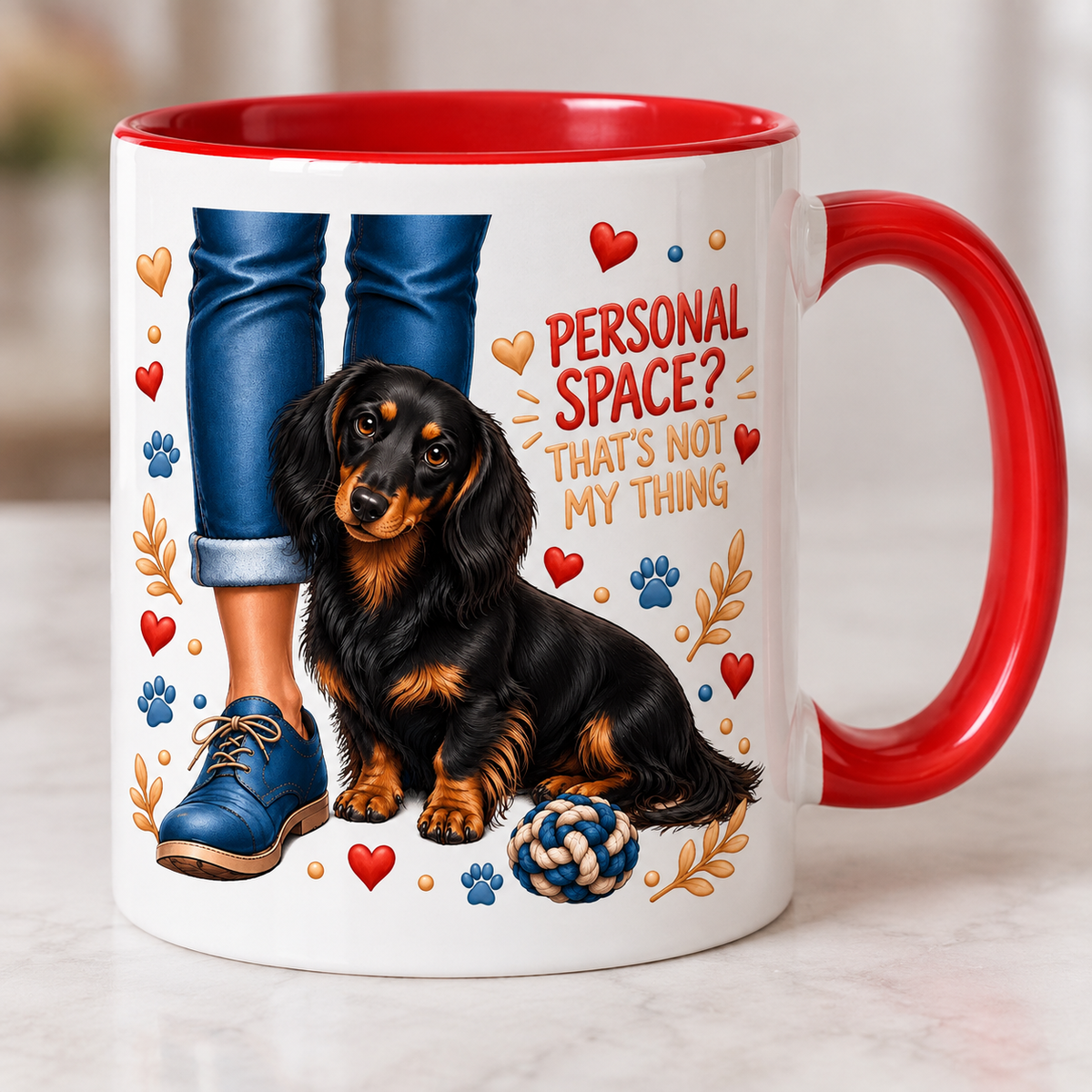 Personalised Dachshund mug | choose coat & handle/interiour colour