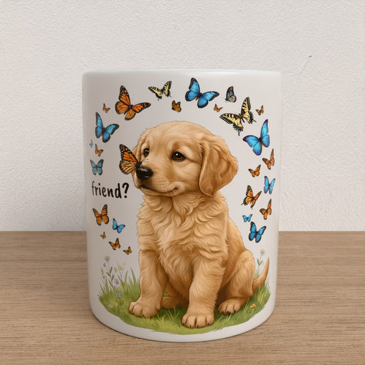 Personalised Golden retriever coffee mug | choose handle/interiour colour