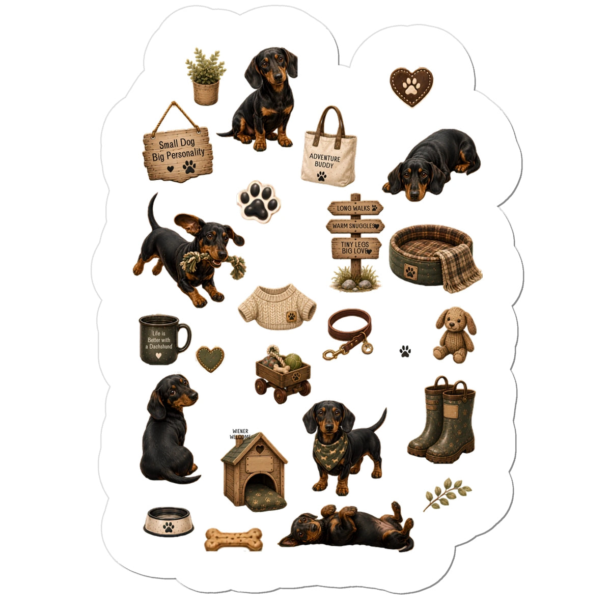 Water proof Datchshund matte vinyl sticker sheet| cute dog stickers | waterproof laptop and journal decals