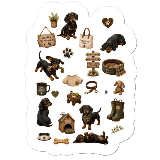 Water proof Datchshund matte vinyl sticker sheet| cute dog stickers | waterproof laptop and journal decals