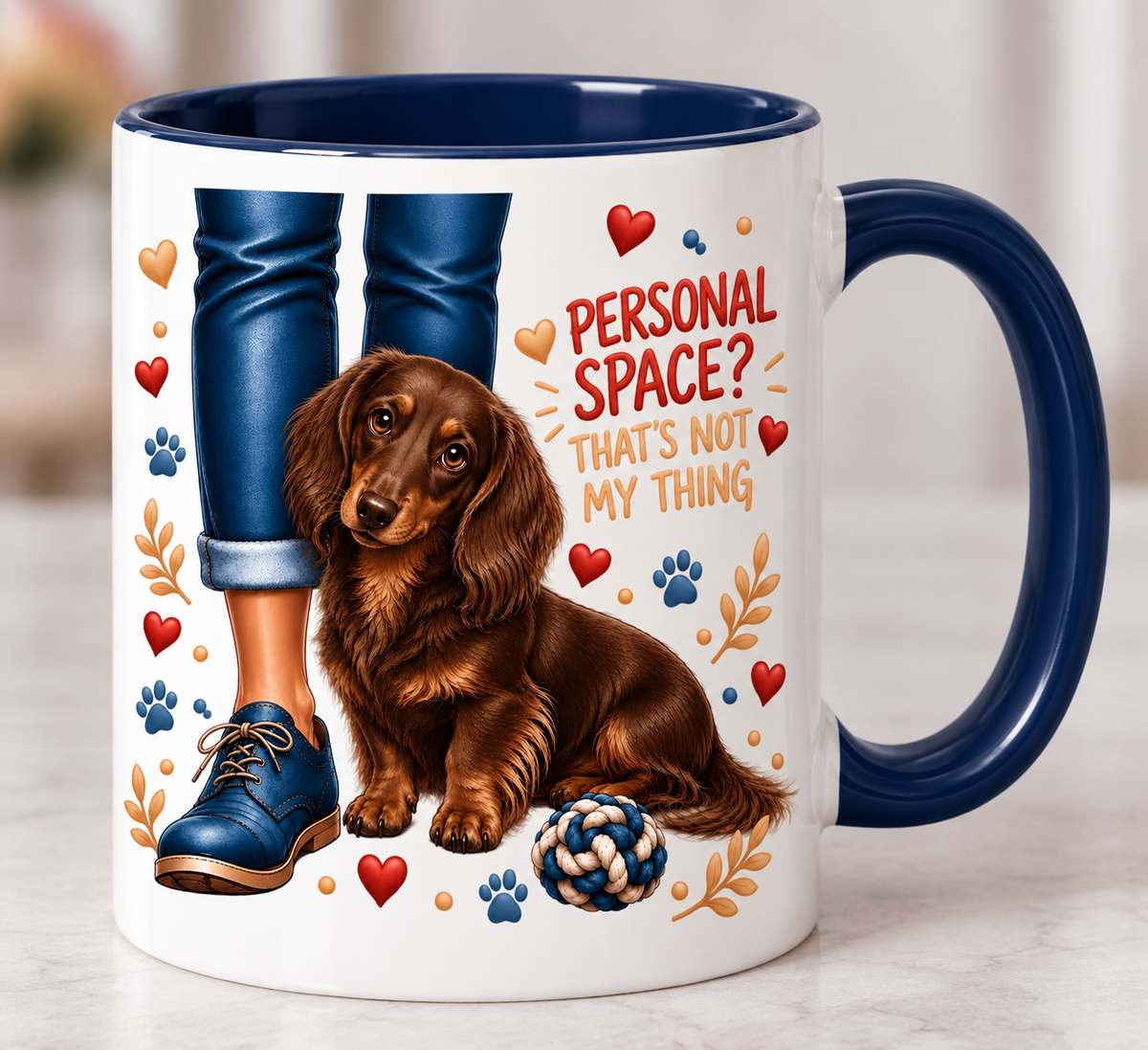 Personalised Dachshund mug | choose coat & handle/interiour colour