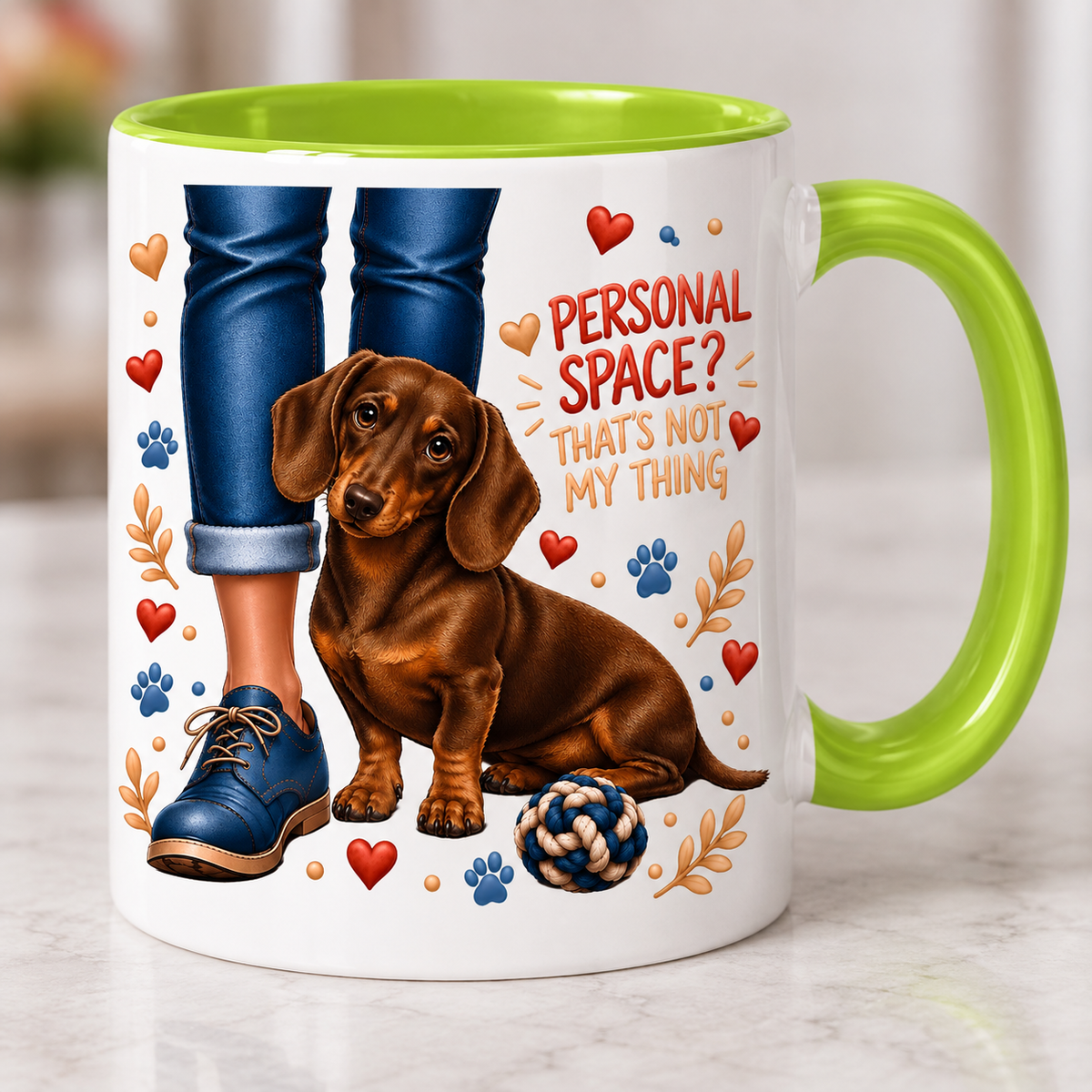 Personalised Dachshund mug | choose coat & handle/interiour colour